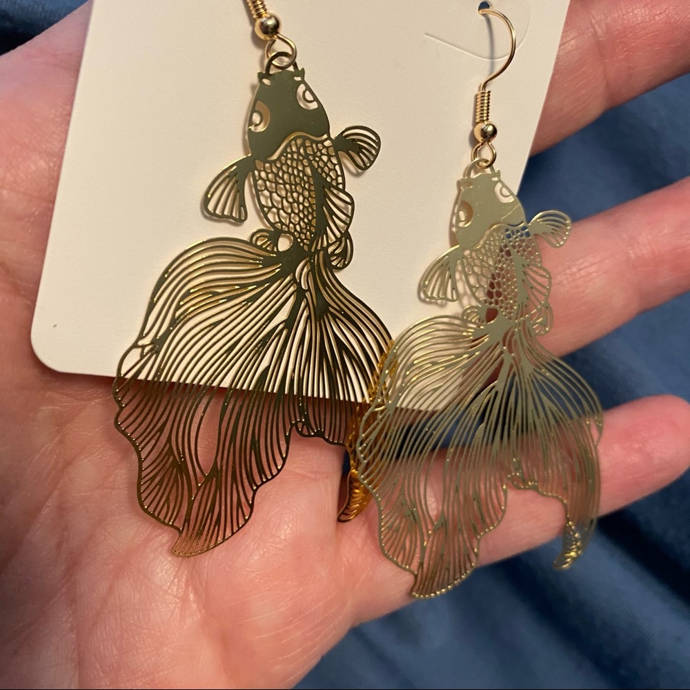 Koi Fish Shaped Goldtone Earrings - Picture 5 of 6